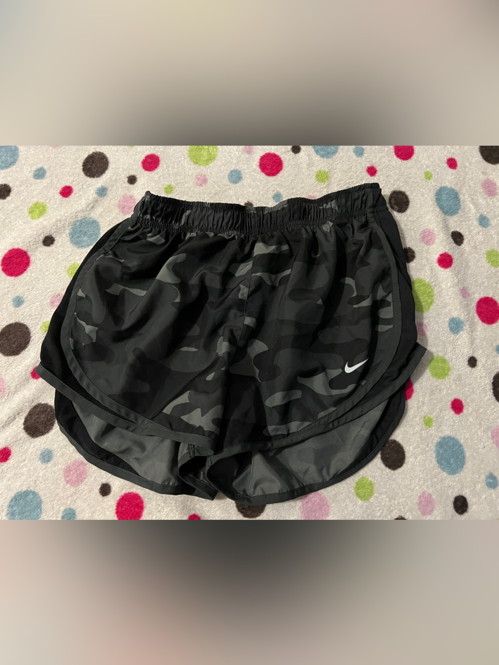 Nike Black & Gray Camo Girls' Athletic Shorts